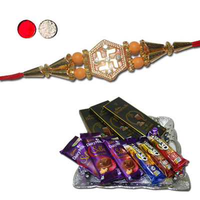 "Rakhi - FR- 8330 A (Single Rakhi), Choco Thali - code RC15 - Click here to View more details about this Product